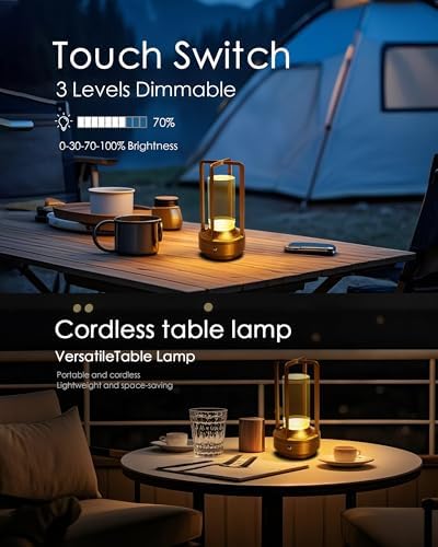 Set of 2 Cordless Table Lamps Rechargeable LED Desk Lamps Gold