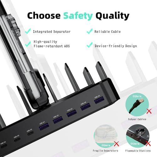 Zobirez 420W 10-Port Fast USB Charging Station for Multiple Devices, Black
