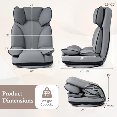 GIANTEX 360° Swivel Floor Gaming Chair, Folding Lazy Lounger Couch (Grey)