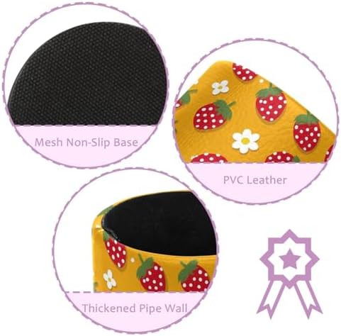Strawberry Daisies Pen Holder Pencil Organizer Cute Pencil Cup Desk Decor Makeup Brush Holder PU Multifunctional Office Supplies for Home Classroom School