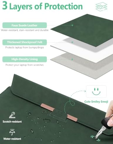 HYZUO 15 Inch Laptop Sleeve Case Bag with Stand Feature, Midnight Green