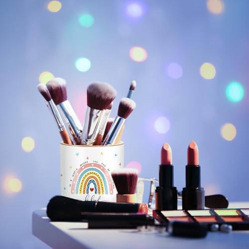 Pen Holder, Ceramic Durable Pencil Cup for Desk， Simple&Modern Style Makeup Organizer, Cute Multifunctional Office Supplies for Home, Kids and School, Rainbow Pattern
