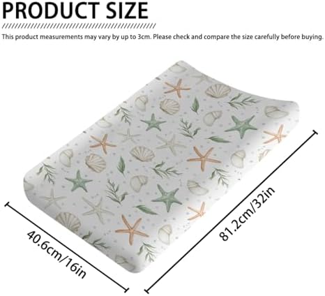 Watercolor Sea Animals Starfish Seashells Leaves Pattern Baby Changing Pad Cover, Unisex Ocean Nursery Diaper Changing Table Pad Mat Sheet for Boys Girls-16x32