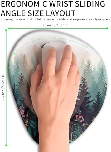 Palm-Rest and Wrist-Hugging Mouse Pad Wrist Rest, Ergonomic Wrist Support with Curve Fitting Cushioned Memory Foam for Carpal Tunnel Pain Relief, 9.9 x 8.3 Inch, Misty Forest
