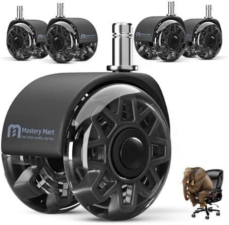 Office Chair Wheels Replacement, 2.5 Inch Heavy Duty Caster Set, for Carpet and Hardwood Floors, Universal Size 11x22mm, Fits 99%, Black