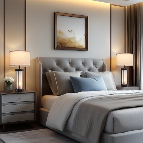 RORIA Modern Table Lamps for Living Room with 2 USB Charging Ports