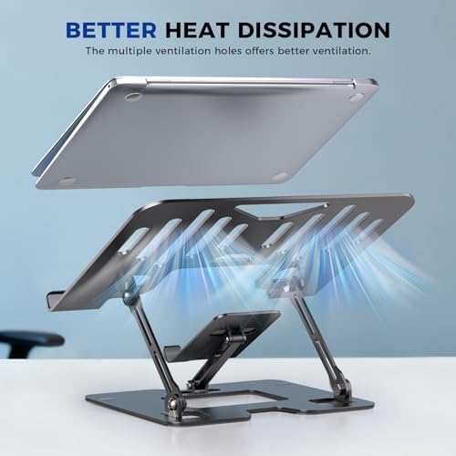 Ergonomic 2-in-1 Laptop Phone Stand for Desk, Adjustable Riser, Sturdy and Portable, Fits All Laptops and Phone（Black）
