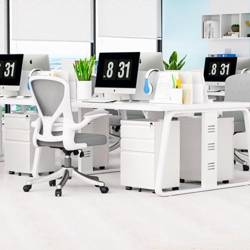 Bonusall 【Fully Assembled 3 Drawer White File Cabinet, Fully Assembled Metal Rolling Filing Cabinet with Lock, Under Desk Drawer Filing Cabinets for Home Office Fit A4/Letter/Legal