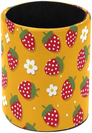 Strawberry Daisies Pen Holder Pencil Organizer Cute Pencil Cup Desk Decor Makeup Brush Holder PU Multifunctional Office Supplies for Home Classroom School
