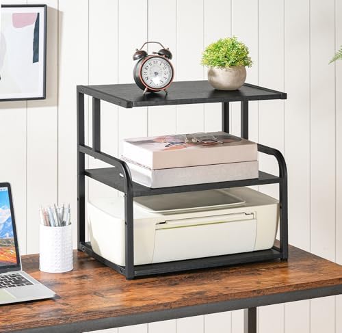 HOOBRO Printer Stand, 3-Tier Desktop Printer Table, Under Desk Printer Storage Office Organizer, Storage Rack with Adjustable Shelf, for Home Office, Kitchen, Living Room, Black BB06PS01