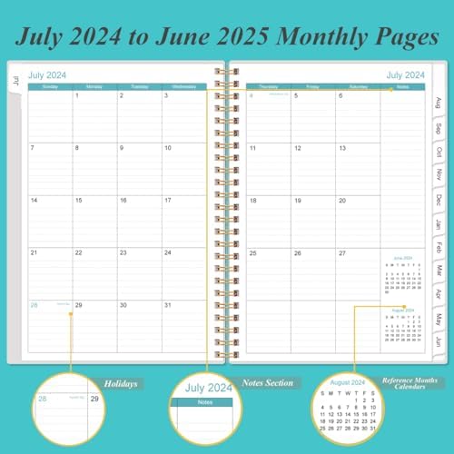 2024-2025 Planner - Weekly Monthly Planner Spiral Bound from July 2024 to June 2025 with 12 Monthly Tabs, Inner Pocket, Elastic Closure, Pink Flowers