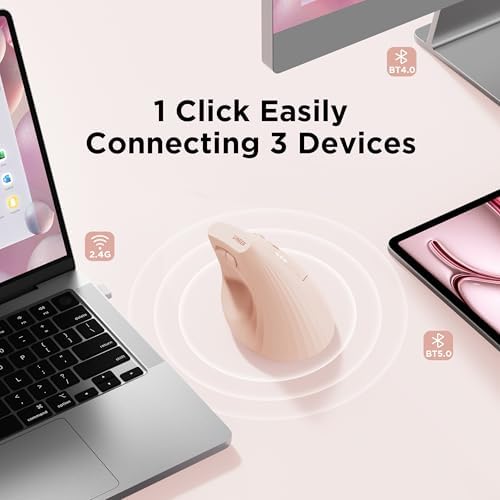 Uineer Vertical Ergonomic Mouse, Wireless Bluetooth Mouse, 3-Device,Quiet