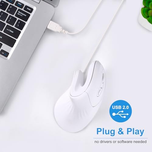 HXMJ-Vertical Mouse Wired,USB Ergonomic Optical Mice,Silent Click,Right Handed-White