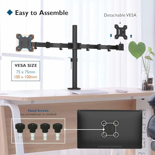 BONTEC Dual Monitor Desk Mount, 13-27 Inch, 22lbs, VESA 75x75/100x100,Black