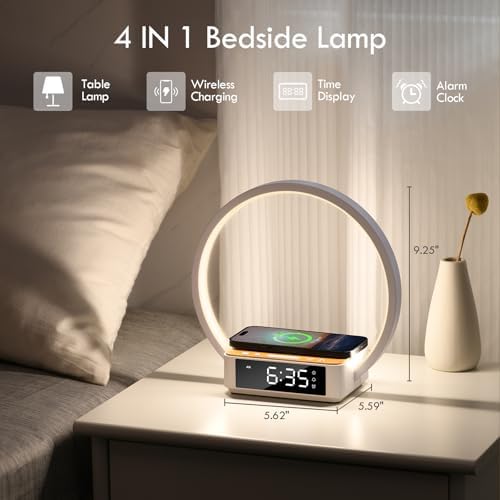 WILIT Bedside Lamp with Alarm Clock, Sunrise Wake-up Light, Wood Grain