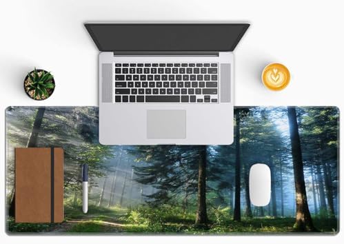 Forest Morning Large Gaming Mouse Pad Keyboard Desk Pad Extended Mouse Pad Gaming Office Decor, PC Laptop Mouse Pads Large (31.5x151.8 in) with Stitched Edges Non-Slip Base Mousepad XL