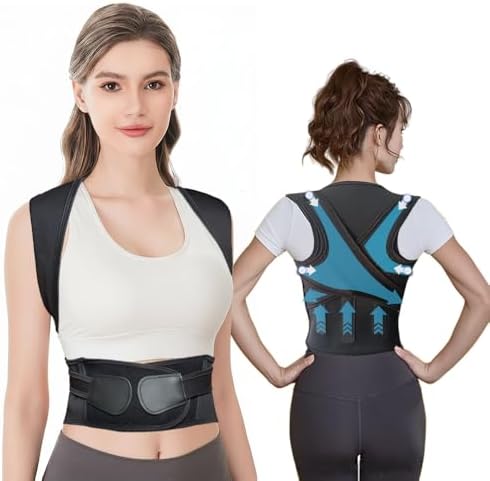 Posture Corrector for Women,Back Brace Adjustable Upper Posture Support, with 3 Thicker Support Ribs, One-Piece Back Design, Spine Alignment & Lower Back Pain Relief (Black, Medium)