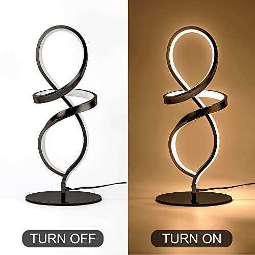Modern Small Table Lamp with LED Spiral Design, 12W Black Nightstand Lamp