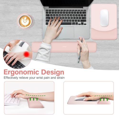 MOSISO Ergonomic Keyboard & Mouse Pad Wrist Rest Set, Baby Pink