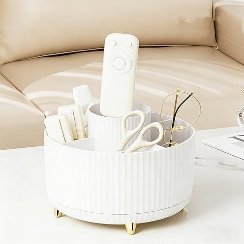 Pencil Pen Holder 5 Slots 360°Degree Rotating Pen Organizers for Desk Desktop Storage Stationery Supplies Cute Pencil Cup Pot Kids Desk Organizer for Office Home School（White 2