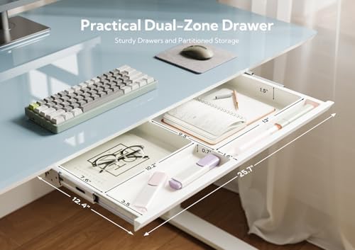 INNOVAR Glass Standing Desk with Drawers 40×24 Inch Morandi Blue