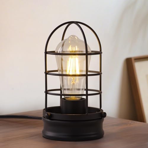 Cerdeco Small Industrial Table Lamp,Black Vintage Desk Light for Bedside