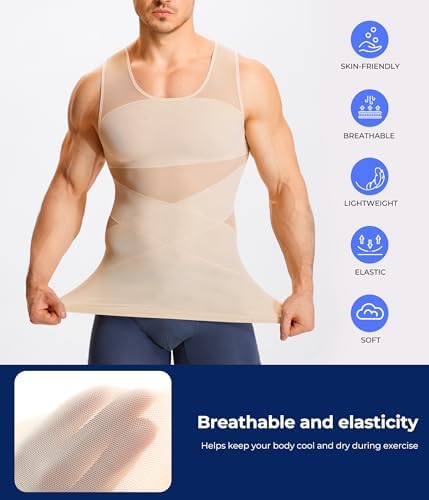 TAILONG Men's Compression Shirt for Body Shaper Slimming Vest Tight Tummy Underwear Tank Top