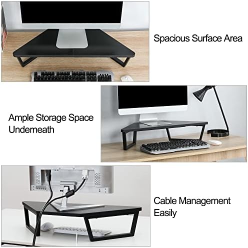 TEAMIX 26 inch Corner Monitor Stand Riser with Keyboard Storage, Black