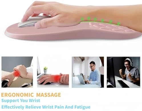Ergonomic Mouse Pad Wrist Support with Massage Design,Classic Pink Wrist Pain Relief Mousepad with Memory Foam,Non-Slip PU Base