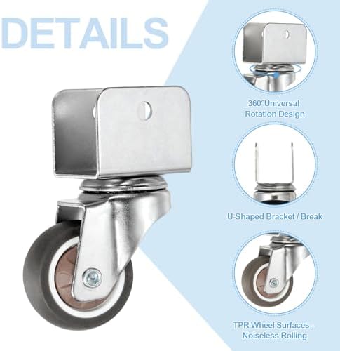 PATIKIL 1.5 Inch Caster Wheels, 4 Pcs Swivel Casters with 1" U Bracket Opening 55 Lb Capacity Per Caster for Furniture Office Chairs Carts and Cabinets, Brown