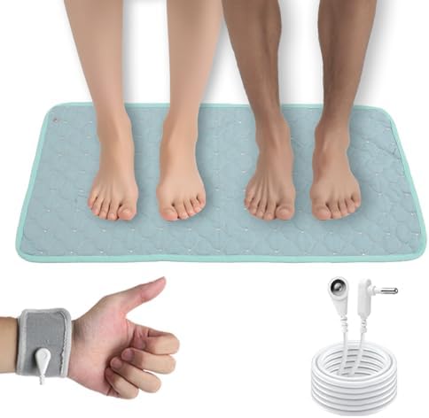 Conductive Metal Fabric Grounding Mat Set with Grounding Wristband and 15ft Cord for Bed/Desk/Floor/Feet - Machine Washable, Healthy Material to Improve Sleep and Wellness