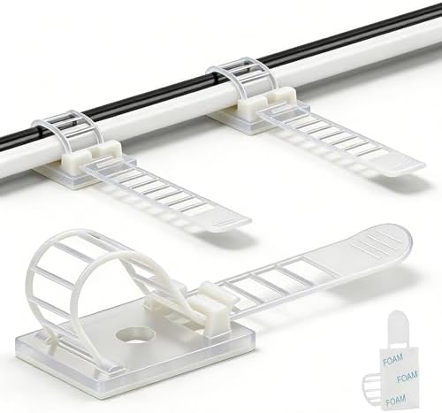 Cable Ties Cable Clips Wire Management Cord Clips Under,Desk Cable Management Reusable Zip Ties Wire Organizer Under Desk 100 packs (White)