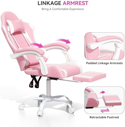 Gaming Chair, Racing Style Computer Gamer Chair, Pink/White