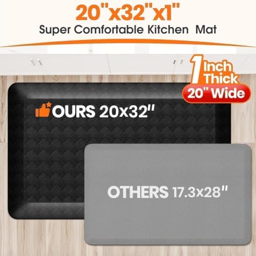 1" Thick Kitchen Mats for Floor, Water Resistant Floor Rug,Black/32" x 20"