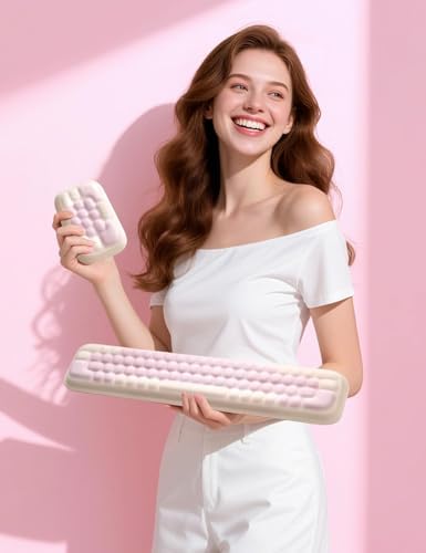 Meatanty Keyboard and Mouse Wrist Rest Set, Computer Wrist Pad Support, Ergonomic Keypad Hand Rest Combo, Memory Foam Typing Pink Desk Accessory Carpal Tunnel Cushion, Laptop Office Home School Women
