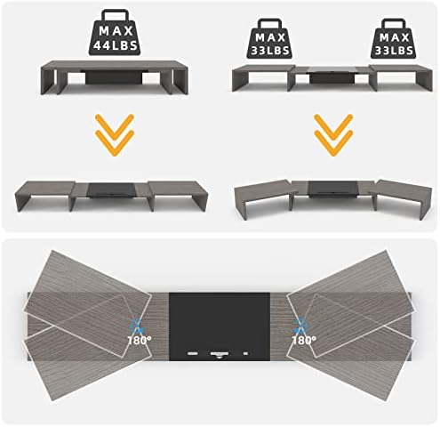 WESTREE Triple Dual Monitor Stand Riser, 56" Extra Long Monitor Stand for 1~2~3 Monitors, Monitor Stand with Length and Angle Adjustable, 3 Shelf Desktop Organizer Riser for Monitor Computer Laptop
