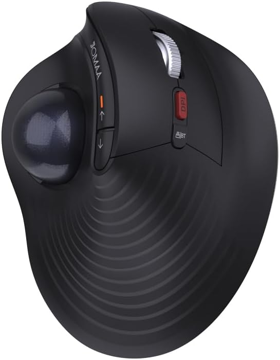 JOMAA Wireless Vertical Trackball Mouse - Ergonomic Design, 3-Device Switching, 2.4G/Bluetooth 5.0, Rechargeable Type-C, Adjustable DPI, Compatible with Windows/macOS/iOS/Android (Black)