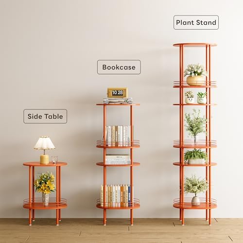 Small Oval Side Table with Storage,2-Tier Orange End Table for Small Space