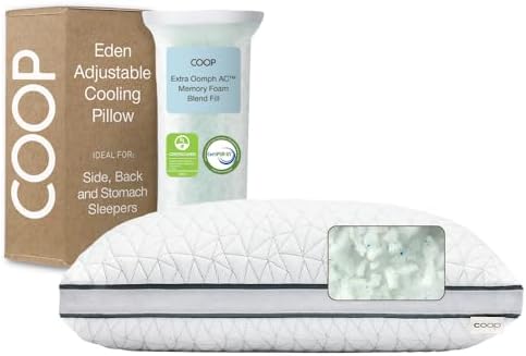 Coop Home Goods Eden Bed Pillow Queen Size for Sleeping on Back, Stomach and Side Sleeper- Medium Soft Memory Foam Cooling Gel - CertiPUR-US/GREENGUARD Gold