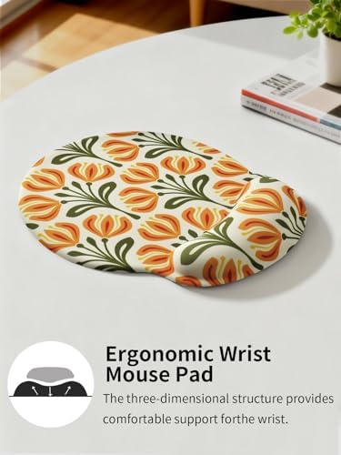 Seorsok Leaves & Floral Mouse Pad with Gel Wrist Support Mouse Pad,Ergonomic Aesthetic,Comfortable Mousepad for Office Game Work Computer,Pain Relief Mousepad with Non-Slip Silicone Base,Yellow