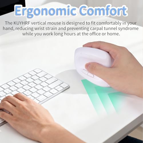 Bluetooth Wireless Vertical Mouse - Ergonomic Design, Rechargeable with Type-C, Silent Operation for Office and Home Use, Ideal for Professionals & Students (White)