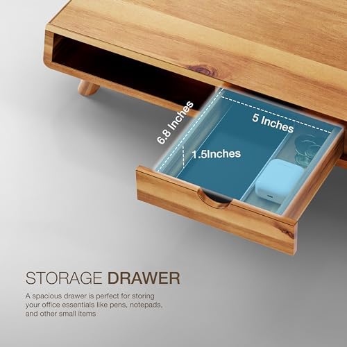 Tinamo Acacia Monitor Stand with Drawer, Multi-Purpose Storage (Patented)