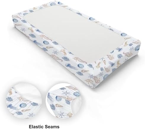 Sea Animals Seashells Seahorse Starfish Baby Changing Pad Cover, Unisex Ocean Beach Theme Nursery Diaper Changing Table Pad Mat Sheet for Boys Girls-16x32