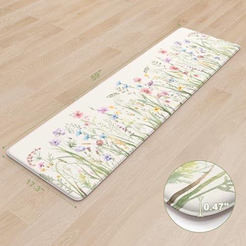 KIMODE Anti Fatigue Kitchen Mat,Cushioned Boho Kitchen Runner 17.3"x59"