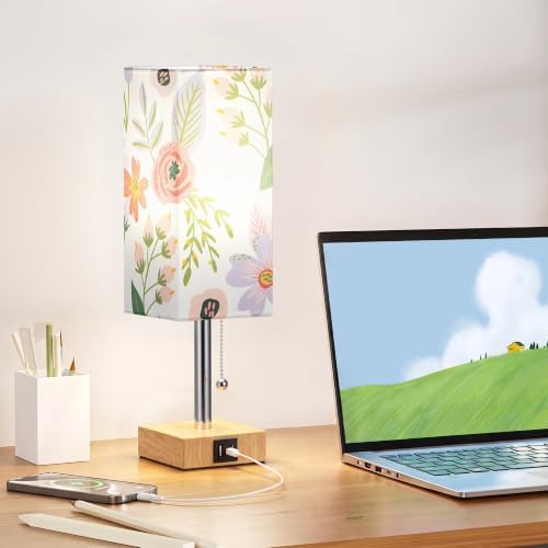aooshine Flower Small Table Lamp for Bedroom - 3 Color Temperature 3000K 5000K 4000K Bedside Lamp, Pull Chain Control, USB A and C Ports, Bulb Included