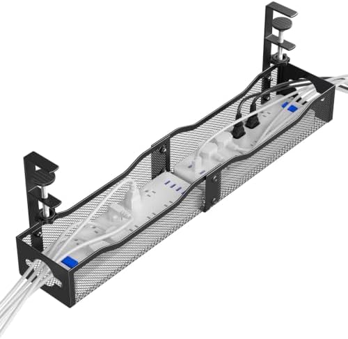 DELAMU 25'' Upgraded No Drilling Under Desk Cable Management Tray, Black