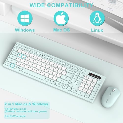 Wireless Keyboard and Mouse Combo Silent for Office and Home(Mint Green-B)