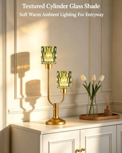 Lightdot Mid Century Modern Table Lamp Dimmable Vintage Green Glass Lamp