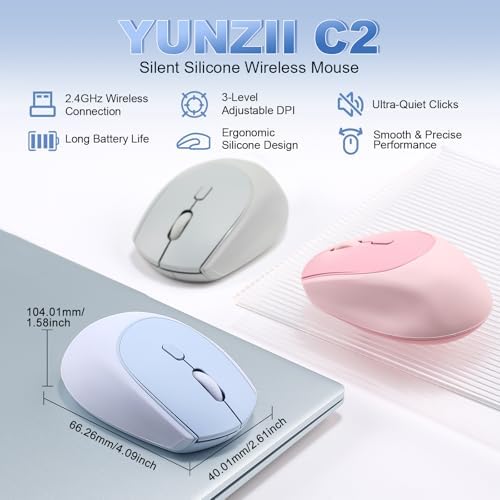 YUNZII C2 Silicone Wireless Mouse 1600 DPI Optical 2.4GHz (Blue)