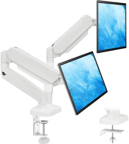 MOUNTUP Dual Monitor Stand for Desk, Monitor Arms for 2 Monitors Max 32 Inches, Height Adjustable Double Monitor Mount, VESA Mount with C-Clamp & Grommet Base, Holds 4.4-17.6lbs, White
